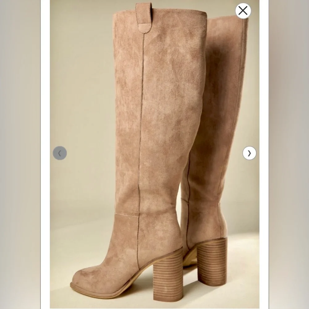 Altar’d State Angel Vegan Sand Taupe Size 8.5 Boots Knee High Stacked Heels NEW